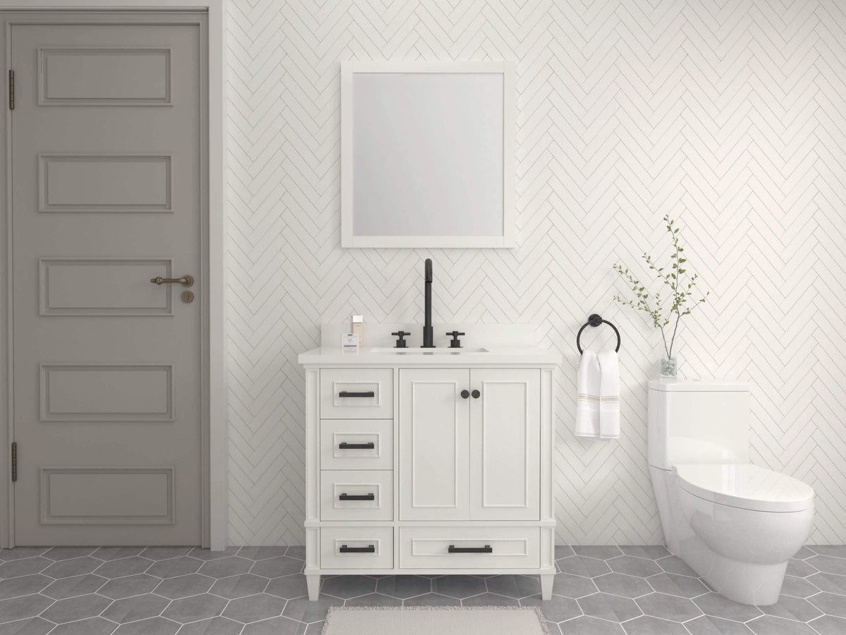 Windsor 36 Left in Solid Wood Vanity in Bright White Only