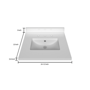 Stock Top 2 CM Pure White 24.5 In W x 22 In D - Bathroom Vanities Outlet