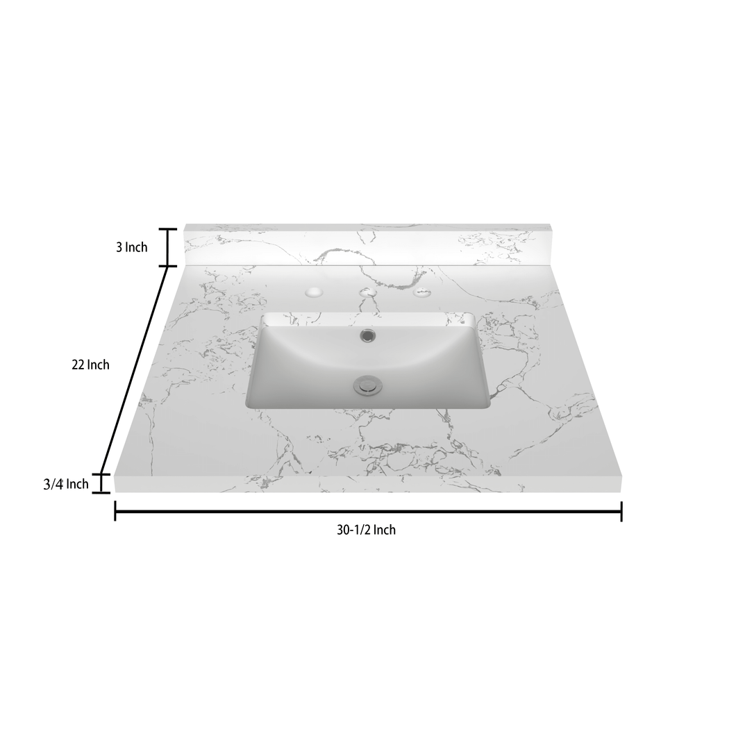 Stock Top 2 CM Carrara White 30.5 In W x 22 In D - Bathroom Vanities Outlet