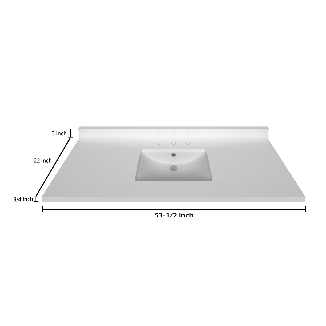 Stock Top 2 CM Pure White 53.5 In W x 22 In D - Bathroom Vanities Outlet