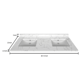 Stock Top 2 CM Carrara White 60.5 Double In W x 22 In D - Bathroom Vanities Outlet