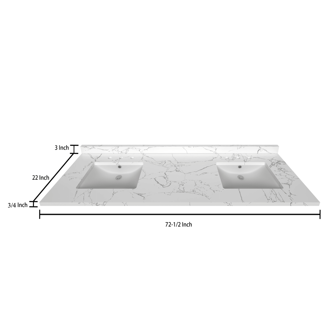 Stock Top 2 CM Carrara White 72.5 In W x 22 In D - Bathroom Vanities Outlet