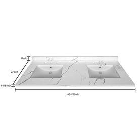 Stock Top 3 CM Calacatta White Quartz 60.5 Double In W x 22 In D - Bathroom Vanities Outlet