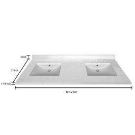 Stock Top 3 CM Carrara White Quartz 60.5 Double In W x 22 In D - Bathroom Vanities Outlet