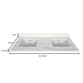 Stock Top 3 CM Woodgrain 60.5 Double In W x 22 In D - Bathroom Vanities Outlet