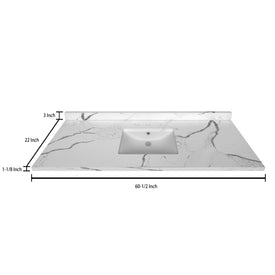 Stock Top 3 CM Calacatta White Quartz 60.5 Single In W x 22 In D - Bathroom Vanities Outlet