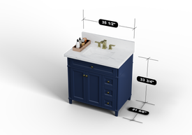 Kensington 35.5 Right Drawers in All Wood Vanity in Navy Blue - Cabinet Only