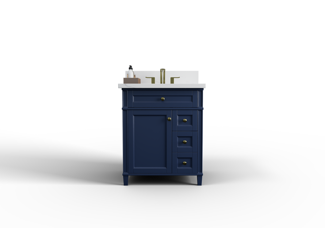 Kensington 29.5 Right Drawers in All Wood Vanity in Navy Blue - Cabinet Only