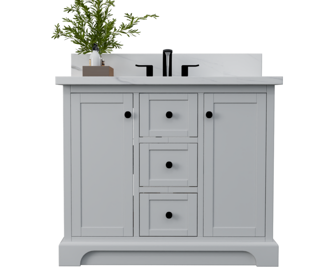 Marietta 42 inch bathroom all wood vanity in white Renovate for Less Atlanta Bathroom Vanity Outlet Solid wood frame