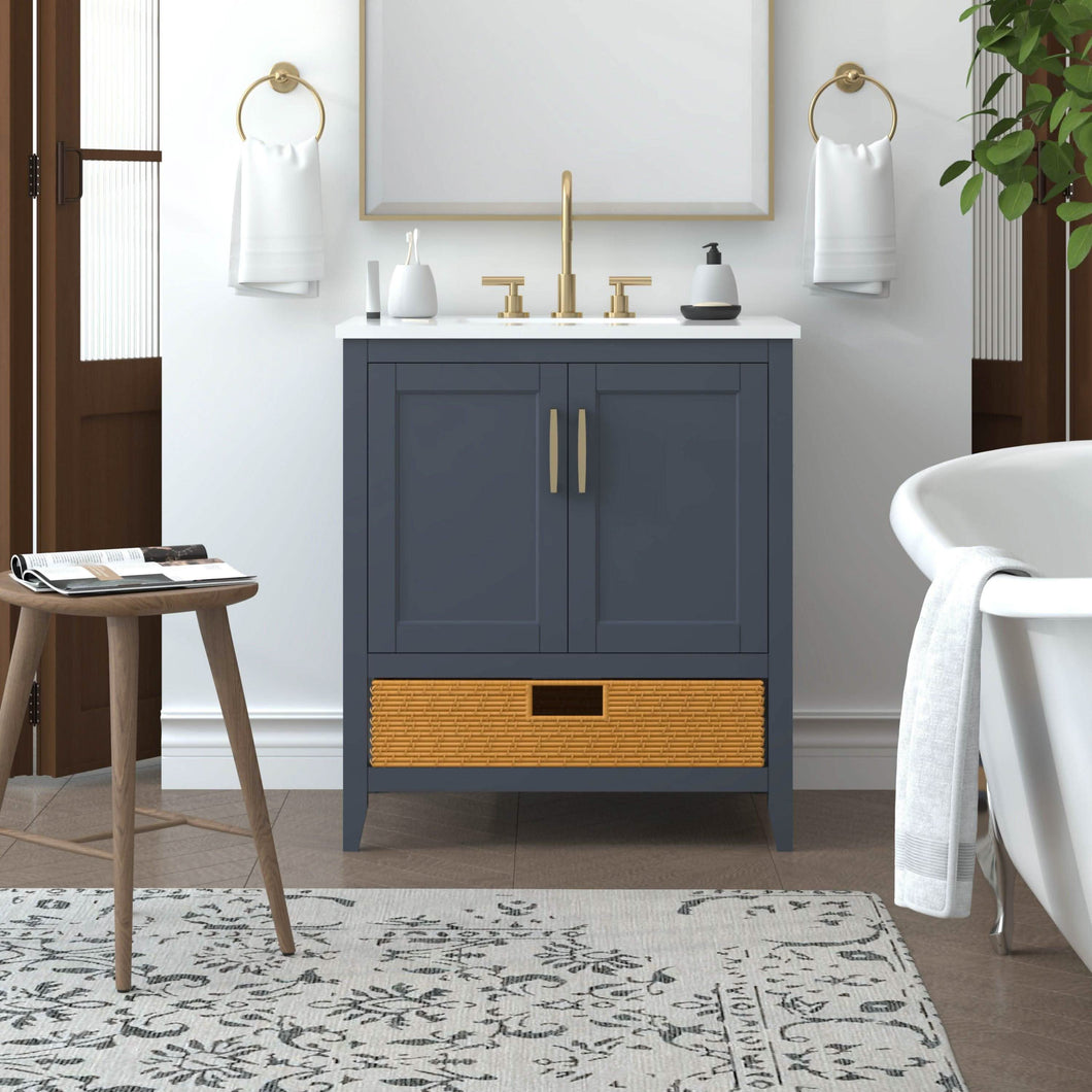 Nearmé New York 29.5 Inch Bathroom Vanity in Blue- Cabinet Only - Bathroom Vanities Outlet
