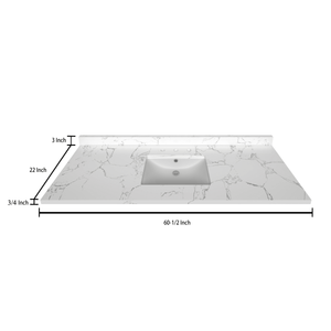 Stock Top 2 CM Carrara White 60.5 Single In W x 22 In D - Bathroom Vanities Outlet