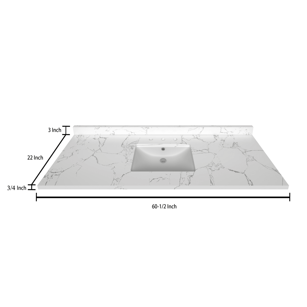 Stock Top 2 CM Carrara White 60.5 Single In W x 22 In D - Bathroom Vanities Outlet