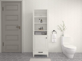 Windsor All Wood Linen Tower in Bright White - Bathroom Vanities Outlet