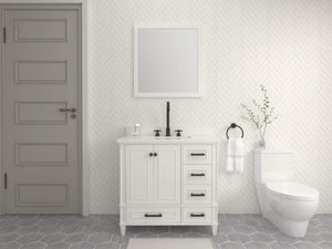Windsor 35.5 Right Drawers in All Wood Vanity in Bright White - Cabinet Only - Bathroom Vanities Outlet