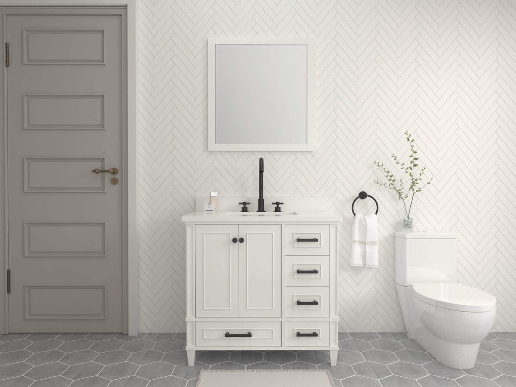 Windsor 35.5 Right Drawers in All Wood Vanity in Bright White - Cabinet Only - Bathroom Vanities Outlet