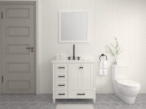 Windsor 35.5 Left Drawers in All Wood Vanity in Bright White - Cabinet Only - Bathroom Vanities Outlet