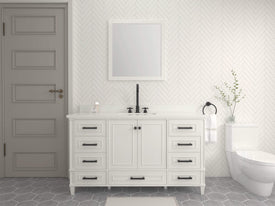 Windsor 59.5 Single in All Wood Vanity in Bright White - Cabinet Only - Bathroom Vanities Outlet