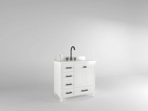 Windsor 35.5 Left Drawers in All Wood Vanity in Bright White - Cabinet Only - Bathroom Vanities Outlet