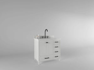 Windsor 35.5 Right Drawers in All Wood Vanity in Bright White - Cabinet Only - Bathroom Vanities Outlet
