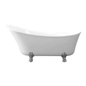 30.6 x 29 x 69 in. Pearl Freestanding Acrylic Tub in Glossy White with Chrome & White Drain Feet - Bathroom Vanities Outlet
