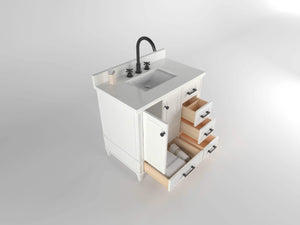 Windsor 35.5 Right Drawers in All Wood Vanity in Bright White - Cabinet Only - Bathroom Vanities Outlet