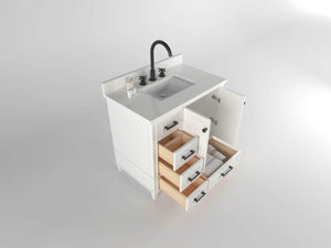 Windsor 35.5 Left Drawers in All Wood Vanity in Bright White - Cabinet Only - Bathroom Vanities Outlet