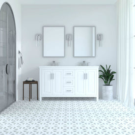Kennesaw 59.5 inch Double Bathroom Vanity in White- Cabinet Only - Bathroom Vanities Outlet