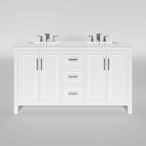 Kennesaw 59.5 inch Double Bathroom Vanity in White- Cabinet Only - Bathroom Vanities Outlet