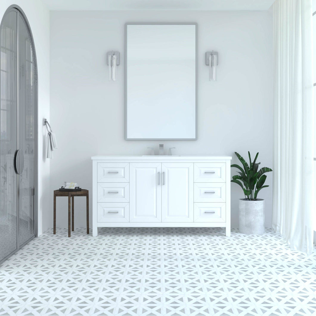 Kennesaw 59.5 inch Single Bathroom Vanity in White- Cabinet Only - Bathroom Vanities Outlet