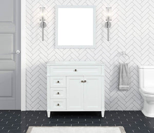 Kensington 35.5 Left Drawers in All Wood Vanity in Bright White - Cabinet Only - Bathroom Vanities Outlet