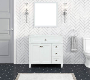 Kensington 35.5 Right Drawers in All Wood Vanity in Bright White - Cabinet Only - Bathroom Vanities Outlet