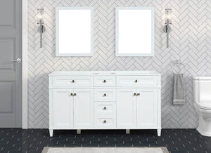 Kensington 59.5 Double in All Wood Vanity in Bright White - Cabinet Only - Bathroom Vanities Outlet