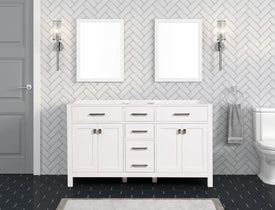 London 59.5 Inch- Double Bathroom Vanity in Bright White - Bathroom Vanities Outlet
