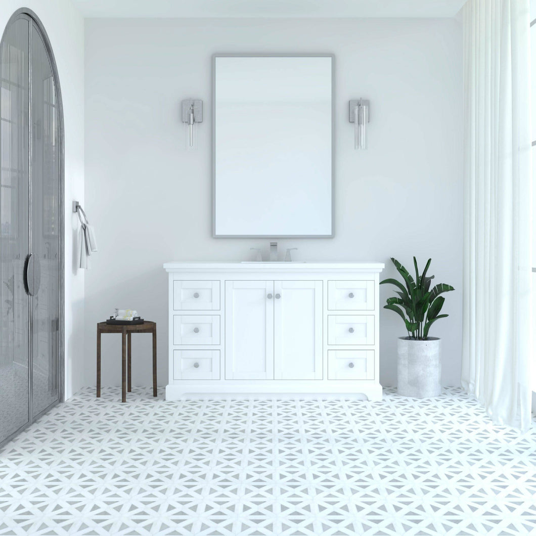 Marietta 53.5 inch Single Bathroom Vanity in White- Cabinet Only - Bathroom Vanities Outlet