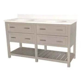 York 60 inch Vanity in Grey with Fumo Quartz Top - Bathroom Vanities Outlet