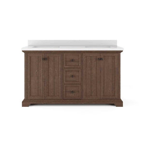 60" Portage Peak Vanity in Light Oak with Quartz Top - Bathroom Vanities Outlet